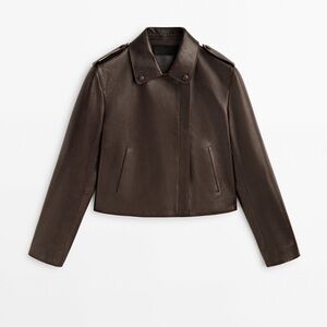 Massimo Dutti Dark Brown Leather Jacket